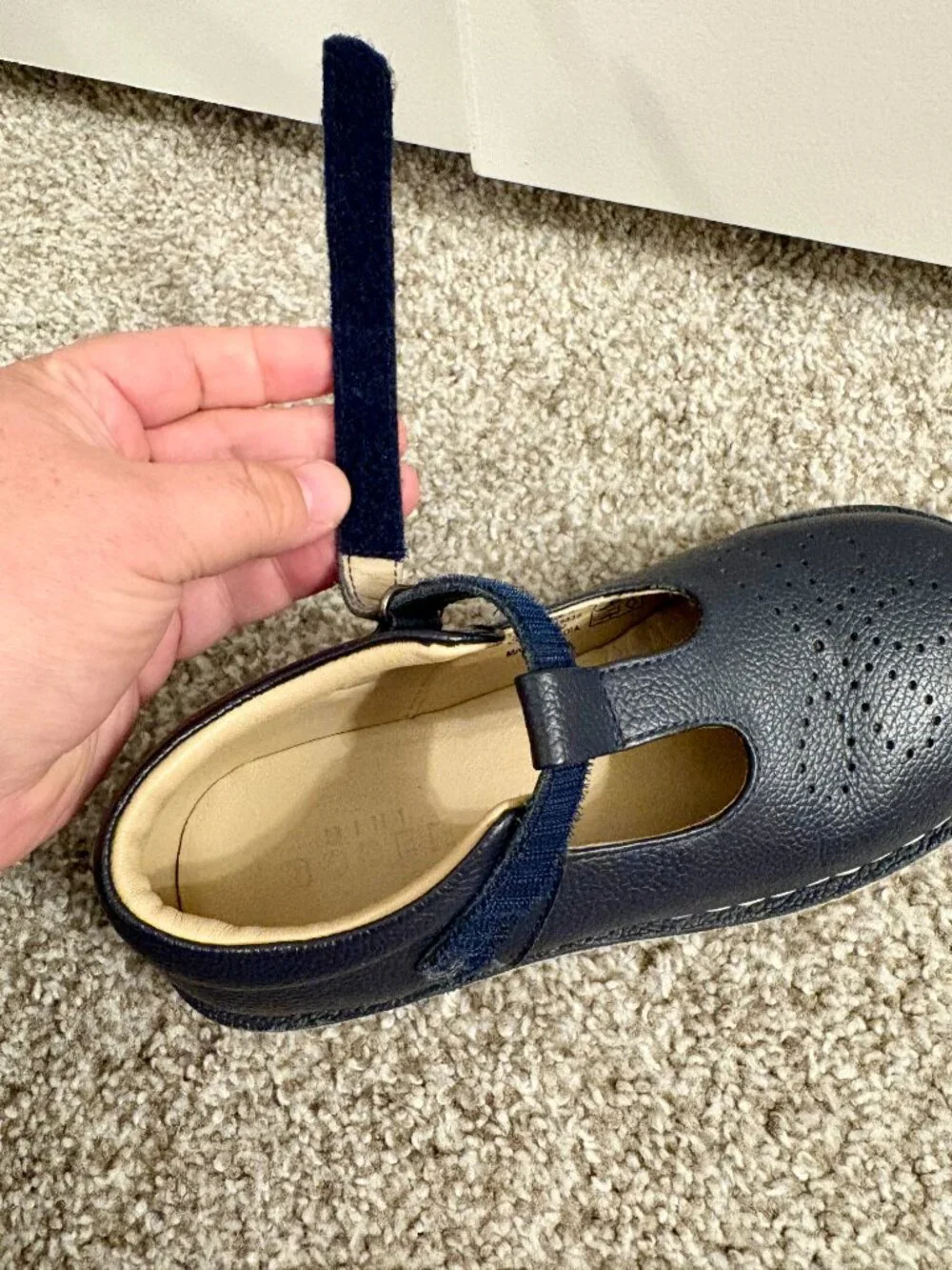 Navy Mini Boden Girls Leather T-Bar Mary Jane Flats Size EU 32 US 13.5 Leather